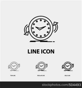 Backup, clock, clockwise, counter, time Icon in Thin, Regular and Bold Line Style. Vector illustration. Vector EPS10 Abstract Template background