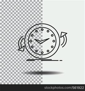 Backup, clock, clockwise, counter, time Line Icon on Transparent Background. Black Icon Vector Illustration. Vector EPS10 Abstract Template background