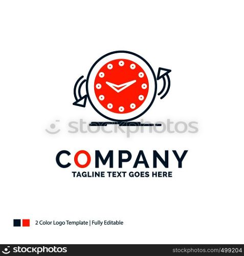 Backup, clock, clockwise, counter, time Logo Design. Blue and Orange Brand Name Design. Place for Tagline. Business Logo template.