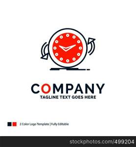 Backup, clock, clockwise, counter, time Logo Design. Blue and Orange Brand Name Design. Place for Tagline. Business Logo template.