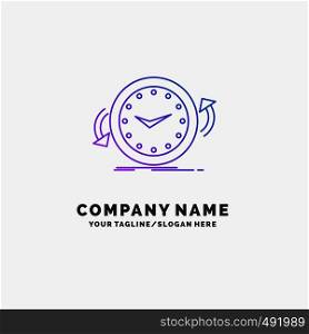 Backup, clock, clockwise, counter, time Purple Business Logo Template. Place for Tagline. Vector EPS10 Abstract Template background