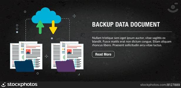 Backup data document, banner internet with icons in vector. Web banner template for website, banner internet for mobile design and social media app.Business and communication layout with icons.