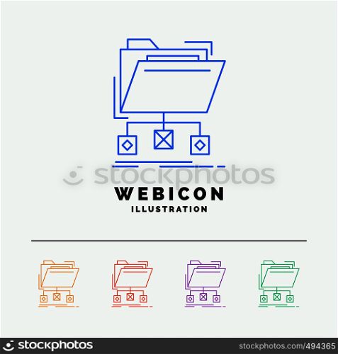 backup, data, files, folder, network 5 Color Line Web Icon Template isolated on white. Vector illustration. Vector EPS10 Abstract Template background