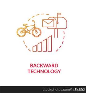Backward technology red concept icon. Country living disadvantage. Low quality transport. Village life condition idea thin line illustration. Vector isolated outline RGB color drawing. Backward technology red concept icon