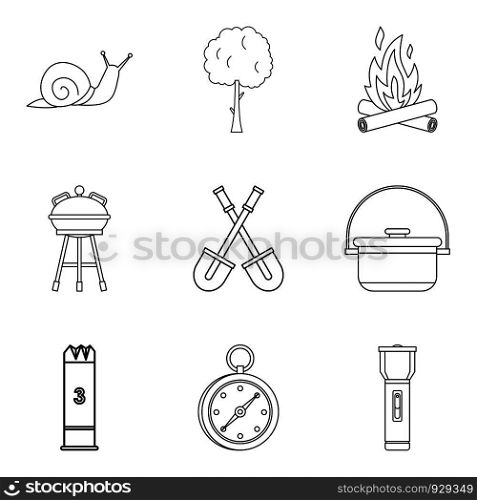 Backyard icons set. Outline set of 9 backyard vector icons for web isolated on white background. Backyard icons set, outline style
