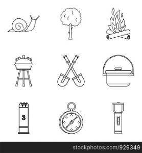 Backyard icons set. Outline set of 9 backyard vector icons for web isolated on white background. Backyard icons set, outline style