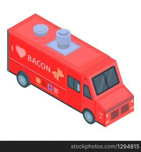 Bacon food truck icon. Isometric of bacon food truck vector icon for web design isolated on white background. Bacon food truck icon, isometric style