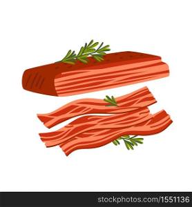 Bacon. Meat delicatessen on white background. Strips of Bacon. Simple flat style vector illustration. Bacon. Meat delicatessen on white background. Strips of Bacon. Simple flat style vector illustration.