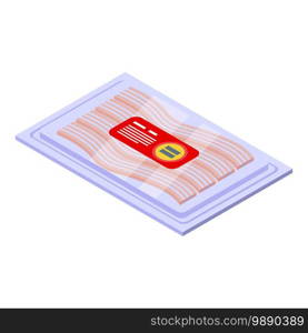 Bacon pack icon. Isometric of bacon pack vector icon for web design isolated on white background. Bacon pack icon, isometric style