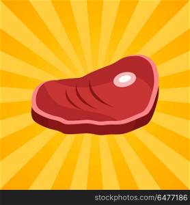Bacon Steak on Bone Vector Illustration Isolated. Bacon steak on bone, fresh grilled meat, nutrition beef with blood, bbc grill food vector in concept of Oktoberfest or Octoberfest festival on rays