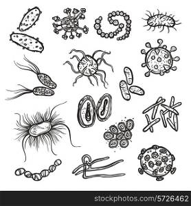 Bacteria and virus cell black sketch decorative icons set isolated vector illustration