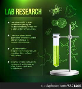 Bacteria and virus lab research background with test tube vector illustration