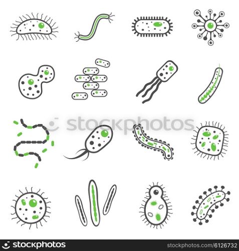 Bacteria black icons set. Bacteria and pathogen microbe black icons set isolated vector illustration
