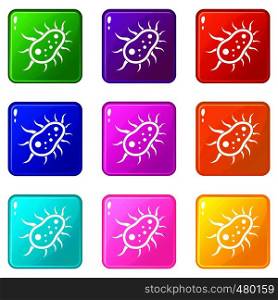 Bacteria centipede icons of 9 color set isolated vector illustration. Bacteria centipede set 9
