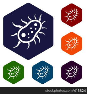 Bacteria centipede icons set rhombus in different colors isolated on white background. Bacteria centipede icons set