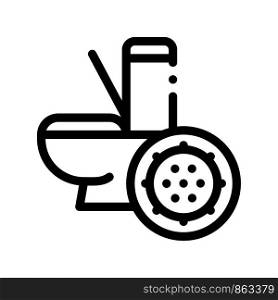 Bacteria Germ And Toilet Bowl Vector Sign Icon Thin Line. Infection Micro Organism From Flush Toilet Linear Pictogram. Microbe Type Virus Biology Microorganism Contour Monochrome Illustration. Bacteria Germ And Toilet Bowl Vector Sign Icon