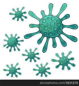 Bacteria, germs microorganis, virus cell. Coronavirus. Virus Icons set Outbreak coronavirus. Vector of viruses on white background. Bacteria, germs microorganis, virus cell. Coronavirus. Icons set. COVID-2019