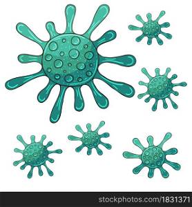 Bacteria, germs microorganis, virus cell. Icons set Outbreak coronavirus. Vector of viruses on white background. Bacteria, germs microorganis, virus cell. Coronavirus. Icons set. COVID-2019