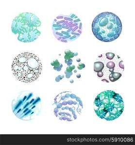 Bacteria Icons Set. Bacteria round icons set with microbes and viruses realistic isolated vector illustration