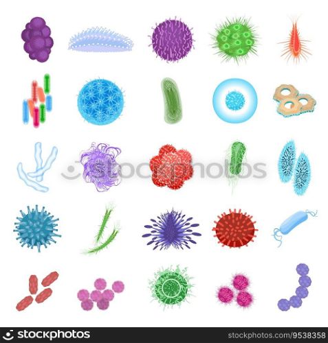 Bacteria icons set cartoon vector. Germ cell. Anti dust. Bacteria icons set cartoon vector. Germ cell