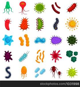 Bacteria icons set. Flat set of bacteria vector icons for web design. Bacteria icons set, flat style