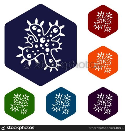 Bacteria icons set rhombus in different colors isolated on white background. Bacteria icons set