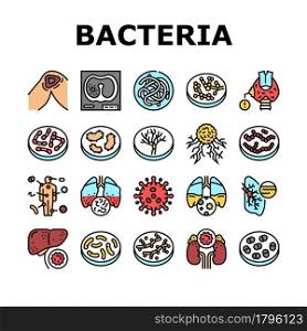 Bacteria Infection Collection Icons Set Vector. Candida Bacteria And Plague, Cancer Cell And Thyroid Disease, Cutaneous Mucormycosis And Parasit Worms Line Pictograms. Contour Color Illustrations. Bacteria Infection Collection Icons Set Vector