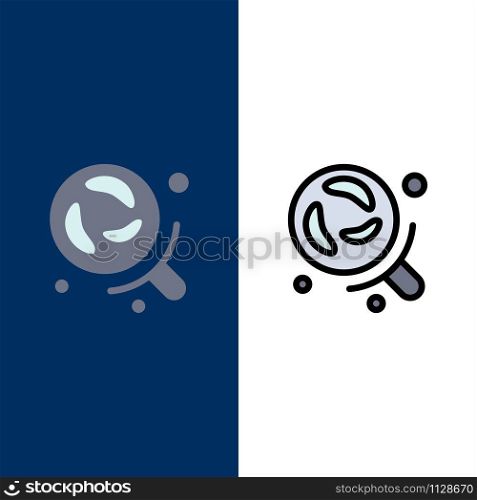 Bacteria, Laboratory, Research, Science Icons. Flat and Line Filled Icon Set Vector Blue Background