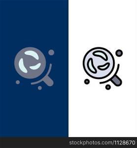 Bacteria, Laboratory, Research, Science Icons. Flat and Line Filled Icon Set Vector Blue Background