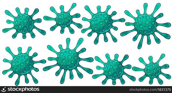 Bacteria, microorganis Icons set Outbreak coronavirus. Vector of viruses on white background. Bacteria, germs microorganis, virus cell. Coronavirus. Icons set. COVID-2019