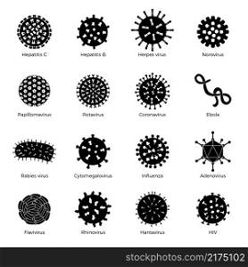 Bacteria set. Bacillus symbols human microbes stamp medical icons microorganism signs germ recent vector silhouettes illustrations set isolated. Silhouette bacterium and microorganism, virus microbe. Bacteria set. Bacillus symbols human microbes stamp medical icons microorganism signs germ recent vector silhouettes illustrations set isolated