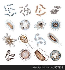 Bacteria virus and germs epidemic bacillus cells icons isolated vector illustration