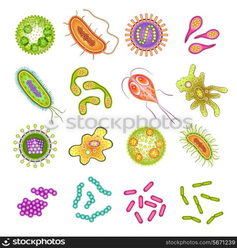 Bacteria virus and germs microorganism cells icons isolated vector illustration