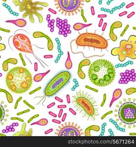Bacteria virus and germs microorganism cells seamless pattern color vector illustration