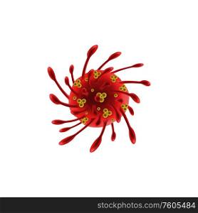 Bacteria virus cell isolated red gem causing infections. Vector bacterium with tentacles. Red bacterium with tentacles isolated virus cell