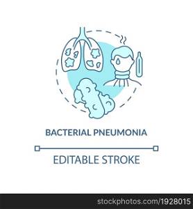 Bacterial pneumonia blue concept icon. Pulmonary inflammation type abstract idea thin line illustration. Contagious disease. Lasting high fever. Vector isolated outline color drawing. Editable stroke. Bacterial pneumonia blue concept icon