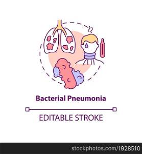 Bacterial pneumonia concept icon. Pulmonary inflammation type abstract idea thin line illustration. Lungs infection. Pneumococcus bacteria. Vector isolated outline color drawing. Editable stroke. Bacterial pneumonia concept icon