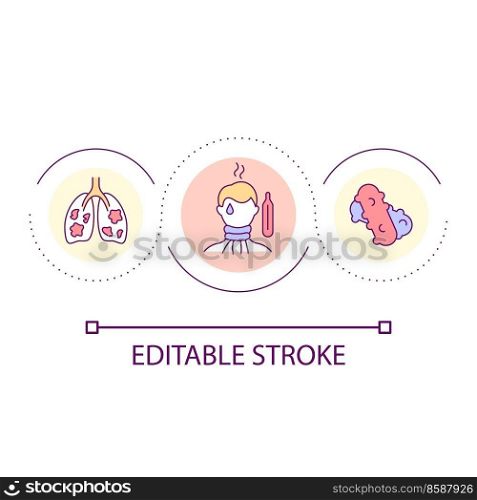 Bacterial pneumonia contagious loop concept icon. Infectious lung disease. Treatment abstract idea thin line illustration. Isolated outline drawing. Editable stroke. Arial font used. Bacterial pneumonia contagious loop concept icon