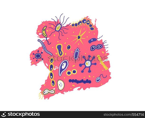 Bacterias cells badge. Microorganism collection flat shapes. Vector illustration.