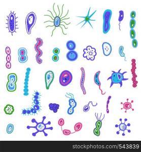 Bacterias cells set. Microorganism collection flat shapes. Vector illustration.