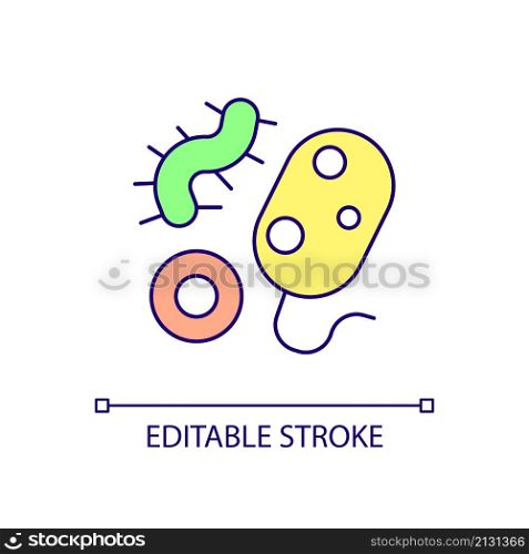 Bacterias RGB color icon. Single-celled organisms. Harmful microorganisms. Infectious diseases and illnesses. Isolated vector illustration. Simple filled line drawing. Editable stroke. Arial font used. Bacterias RGB color icon