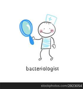 bacteriologist with a magnifying glass