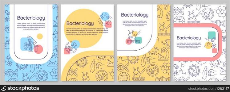 Bacteriology brochure template. Healthcare research. Flyer, booklet, leaflet print, cover design with linear icons. Vector layouts for magazines, annual reports, advertising posters