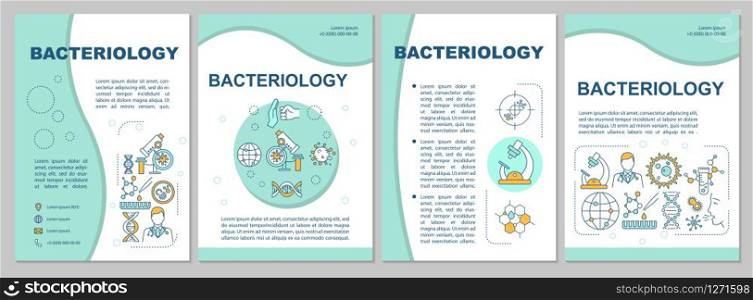 Bacteriology brochure template. Lab research, microbiology Flyer, booklet, leaflet print, cover design with linear icons. Vector layouts for magazines, annual reports, advertising posters