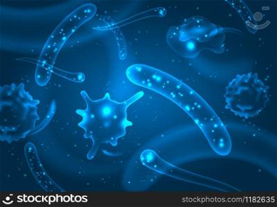 Bacterium and microbes organisms. Microscopic salmonella, bacillus or amoeba organisms. Abstract biological vector background. Micro Bacteria Organisms Microscopic Bacillus Illustration