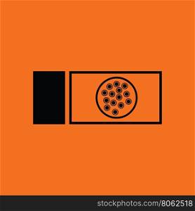 Bacterium glass icon. Orange background with black. Vector illustration.