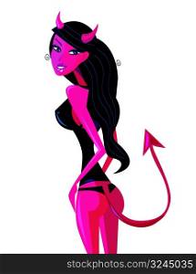 Bad, bad girl. Devil evil girl with hypnotic look. Vector Illustration.