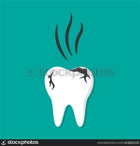Bad breath from decay tooth. Odor from caries. Icon of tooth with smell from bacteria. Dentist hygiene illustration. Symbol for medical treatment and health teeth. Vector.