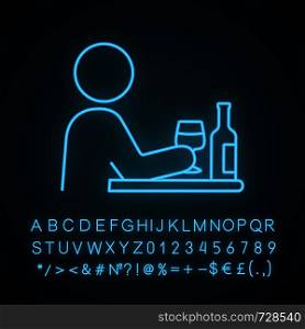 Bad habits neon light icon. Alcoholism. Drinking habit. Binge drinking. Depression, anxiety. Behavioral stress symptoms. Glowing sign with alphabet, numbers and symbols. Vector isolated illustration. Bad habits neon light icon