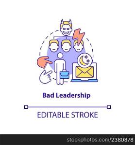 Bad leadership concept icon. Boss disrespects, undermines. Sign of toxic workplace abstract idea thin line illustration. Isolated outline drawing. Editable stroke. Arial, Myriad Pro-Bold fonts used. Bad leadership concept icon